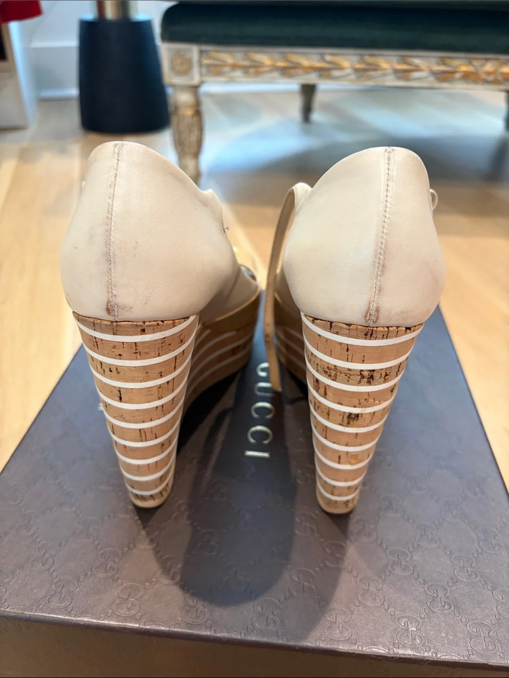 Gucci Yellow Patent Leather Peep-Toe Platform Heels with Ankle Strap